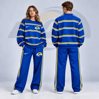 Los Angeles Rams | Premium NFL Classic Horizontal Racing Stripe Crewneck Sweatshirt & Wide Leg Track Pants Set NDN