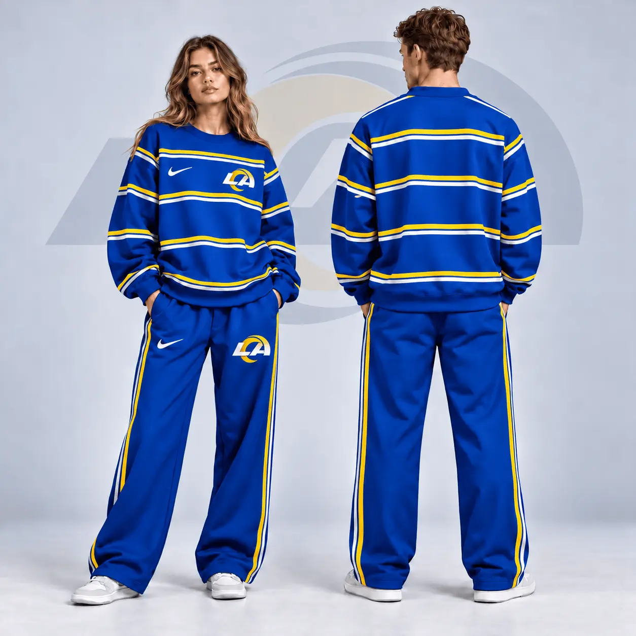Los Angeles Rams | Premium NFL Classic Horizontal Racing Stripe Crewneck Sweatshirt & Wide Leg Track Pants Set NDN
