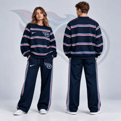 New England Patriots | Premium NFL Classic Horizontal Racing Stripe Crewneck Sweatshirt & Wide Leg Track Pants Set NDN