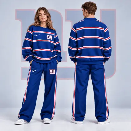 New York Giants | Premium NFL Classic Horizontal Racing Stripe Crewneck Sweatshirt & Wide Leg Track Pants Set NDN