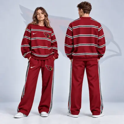 Tampa Bay Buccaneers | Premium NFL Classic Horizontal Racing Stripe Crewneck Sweatshirt & Wide Leg Track Pants Set NDN