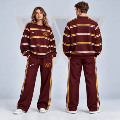 Washington Commanders | Premium NFL Classic Horizontal Racing Stripe Crewneck Sweatshirt & Wide Leg Track Pants Set NDN