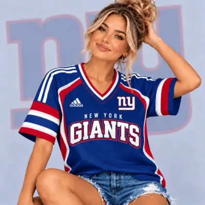 New York Giants | Premium NFL Varsity Spirit V-Neck Athletic Stripe Short Sleeve Jersey T-Shirt NDN