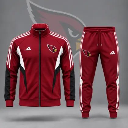 Arizona Cardinals | Premium NFL Retro Sideline Contrast Panel Zip Up Track Jacket And Matching Jogger Pants Set NDN