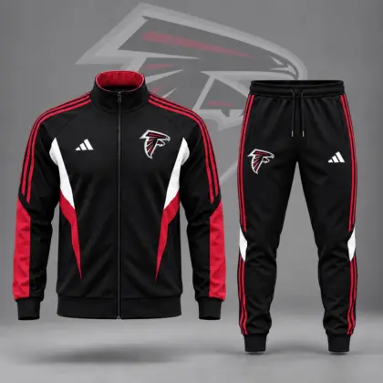 Atlanta Falcons | Premium NFL Retro Sideline Contrast Panel Zip Up Track Jacket And Matching Jogger Pants Set NDN