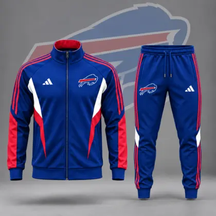 Buffalo Bills | Premium NFL Retro Sideline Contrast Panel Zip Up Track Jacket And Matching Jogger Pants Set NDN