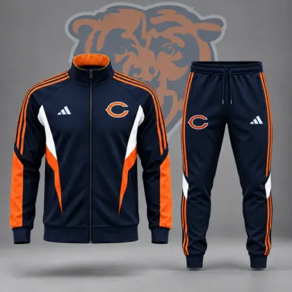 Chicago Bears | Premium NFL Retro Sideline Contrast Panel Zip Up Track Jacket And Matching Jogger Pants Set NDN