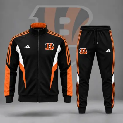 Cincinnati Bengals | Premium NFL Retro Sideline Contrast Panel Zip Up Track Jacket And Matching Jogger Pants Set NDN