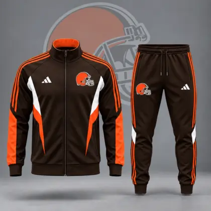 Cleveland Browns | Premium NFL Retro Sideline Contrast Panel Zip Up Track Jacket And Matching Jogger Pants Set NDN
