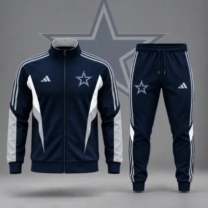Dallas Cowboys | Premium NFL Retro Sideline Contrast Panel Zip Up Track Jacket And Matching Jogger Pants Set NDN