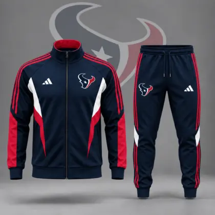 Houston Texans | Premium NFL Retro Sideline Contrast Panel Zip Up Track Jacket And Matching Jogger Pants Set NDN
