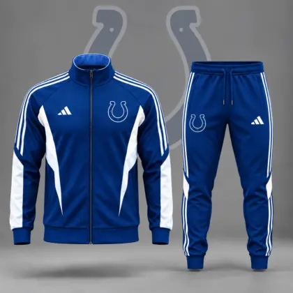 Indianapolis Colts | Premium NFL Retro Sideline Contrast Panel Zip Up Track Jacket And Matching Jogger Pants Set NDN