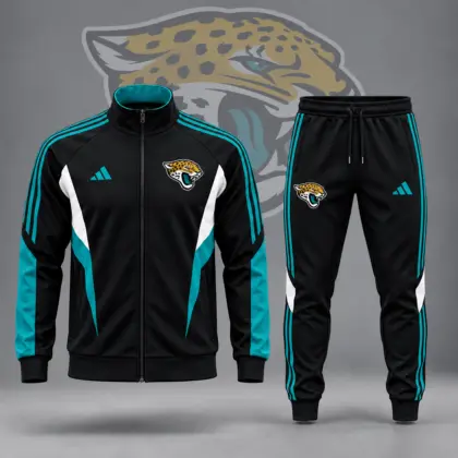Jacksonville Jaguars | Premium NFL Retro Sideline Contrast Panel Zip Up Track Jacket And Matching Jogger Pants Set NDN