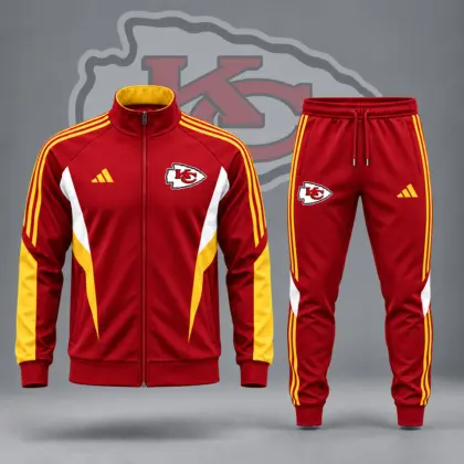 Kansas City Chiefs | Premium NFL Retro Sideline Contrast Panel Zip Up Track Jacket And Matching Jogger Pants Set NDN