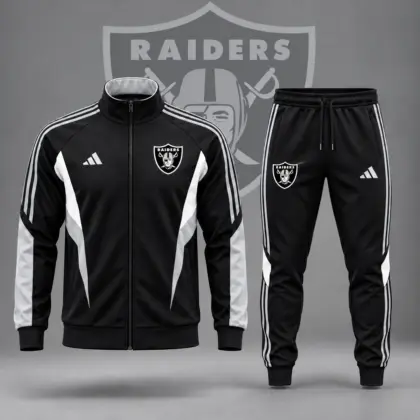 Las Vegas Raiders | Premium NFL Retro Sideline Contrast Panel Zip Up Track Jacket And Matching Jogger Pants Set NDN