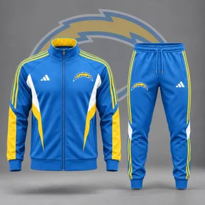 Los Angeles Chargers | Premium NFL Retro Sideline Contrast Panel Zip Up Track Jacket And Matching Jogger Pants Set NDN