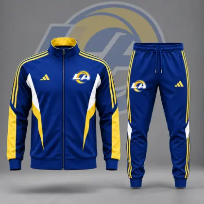 Los Angeles Rams | Premium NFL Retro Sideline Contrast Panel Zip Up Track Jacket And Matching Jogger Pants Set NDN