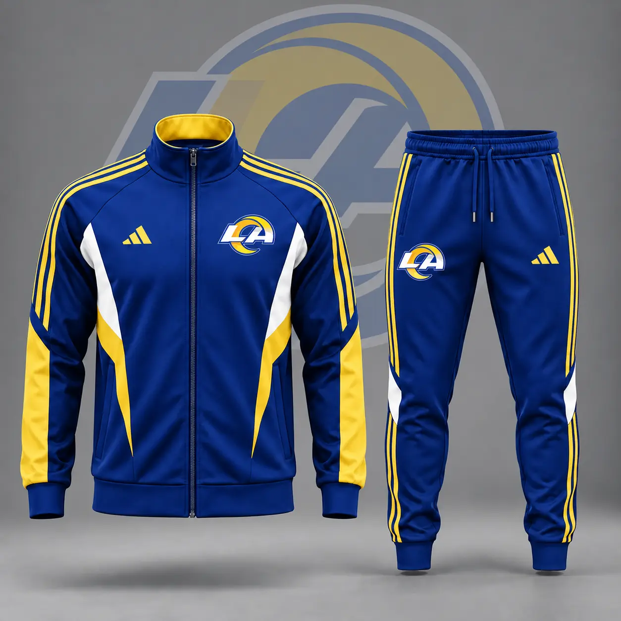 Los Angeles Rams | Premium NFL Retro Sideline Contrast Panel Zip Up Track Jacket And Matching Jogger Pants Set NDN