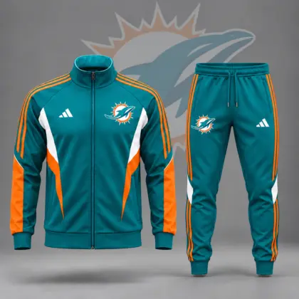 Miami Dolphins | Premium NFL Retro Sideline Contrast Panel Zip Up Track Jacket And Matching Jogger Pants Set NDN
