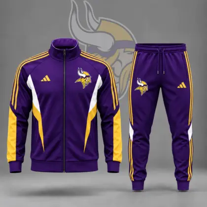 Minnesota Vikings | Premium NFL Retro Sideline Contrast Panel Zip Up Track Jacket And Matching Jogger Pants Set NDN