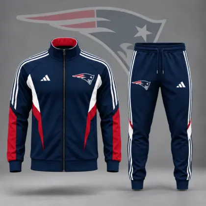 New England Patriots | Premium NFL Retro Sideline Contrast Panel Zip Up Track Jacket And Matching Jogger Pants Set NDN