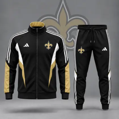 New Orleans Saints | Premium NFL Retro Sideline Contrast Panel Zip Up Track Jacket And Matching Jogger Pants Set NDN