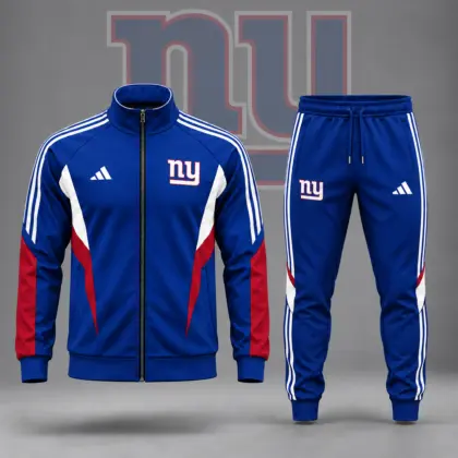 New York Giants | Premium NFL Retro Sideline Contrast Panel Zip Up Track Jacket And Matching Jogger Pants Set NDN