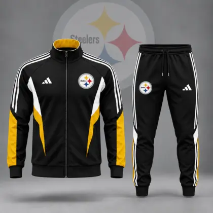 Pittsburgh Steelers | Premium NFL Retro Sideline Contrast Panel Zip Up Track Jacket And Matching Jogger Pants Set NDN