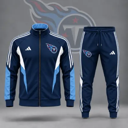 Tennessee Titans | Premium NFL Retro Sideline Contrast Panel Zip Up Track Jacket And Matching Jogger Pants Set NDN