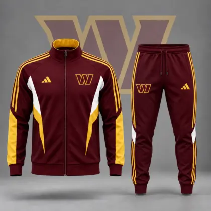 Washington Commanders | Premium NFL Retro Sideline Contrast Panel Zip Up Track Jacket And Matching Jogger Pants Set NDN