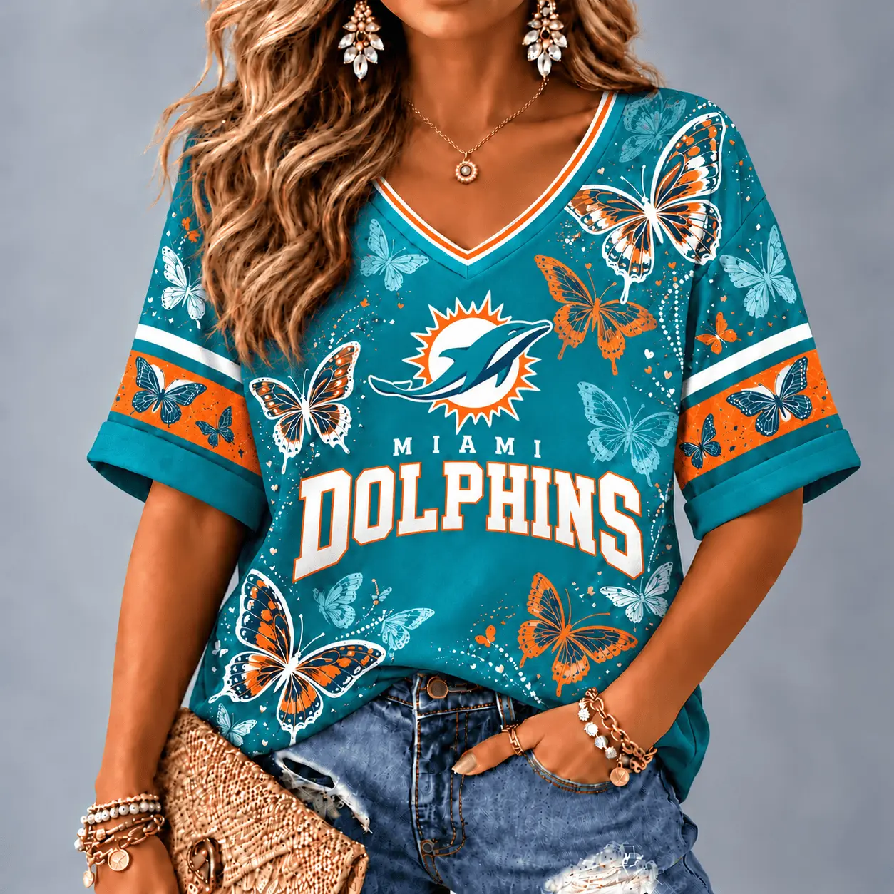 Miami Dolphins Premium NFL Butterfly Breeze V-Neck NTH1