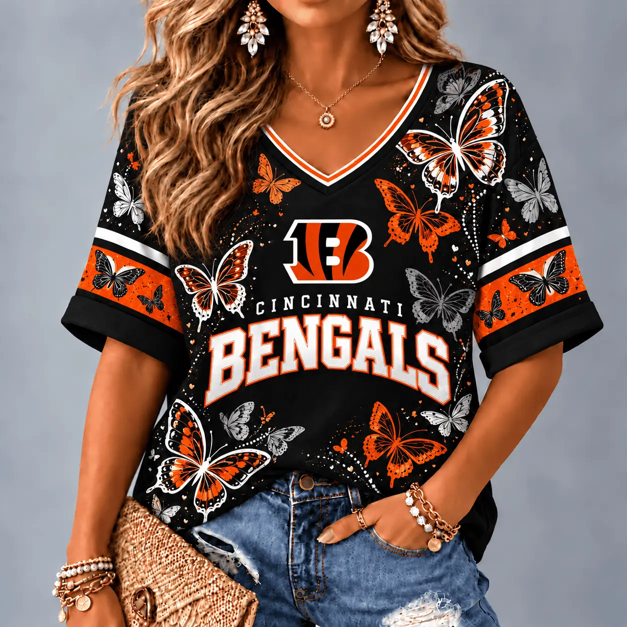 Cincinnati Bengals Premium NFL Butterfly Breeze V-Neck NTH1