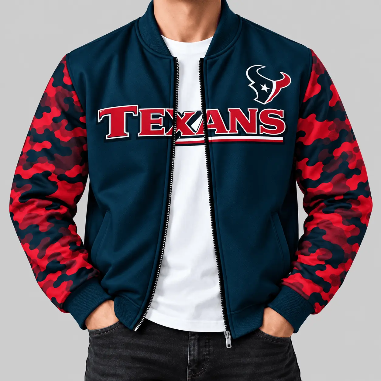 Houston Texans | NFL Camo Sleeve Baseball Jacket