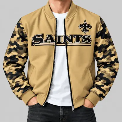 New Orleans Saints | NFL Camo Sleeve Baseball Jacket
