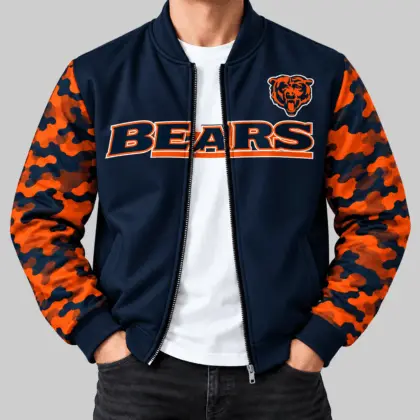 Chicago Bears | NFL Camo Sleeve Baseball Jacket