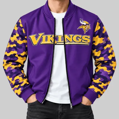Minnesota Vikings | NFL Camo Sleeve Baseball Jacket