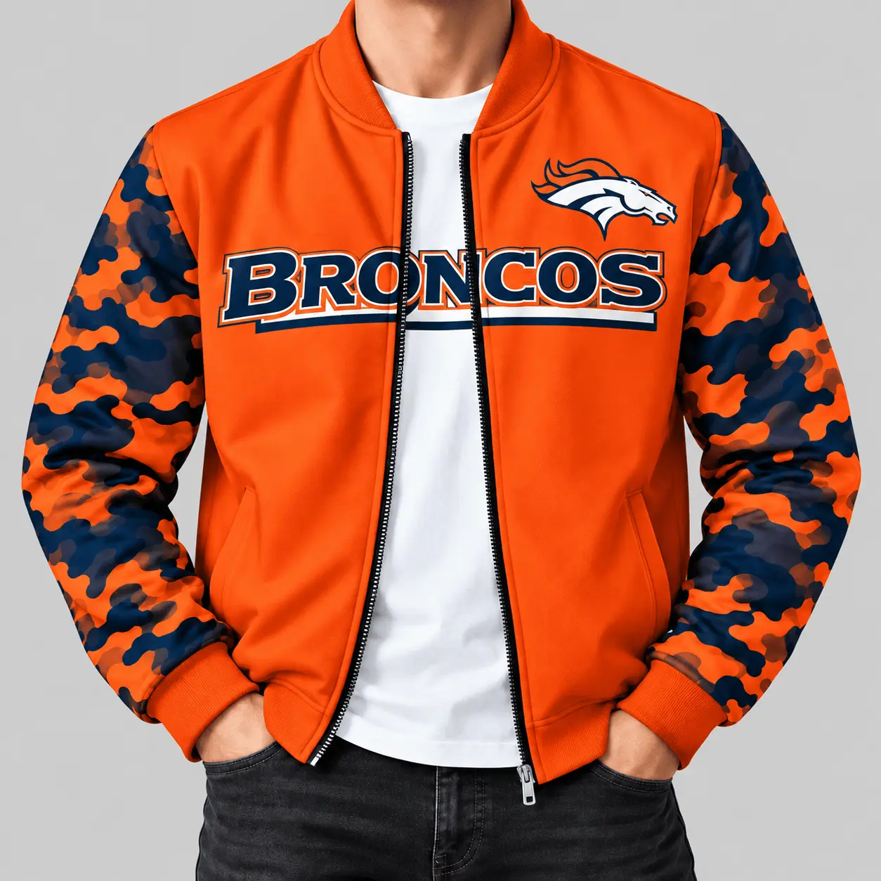Denver Broncos | NFL Camo Sleeve Baseball Jacket
