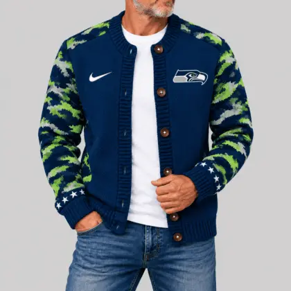 Seattle Seahawks | NFL Camo Sleeve Knit Cardigan