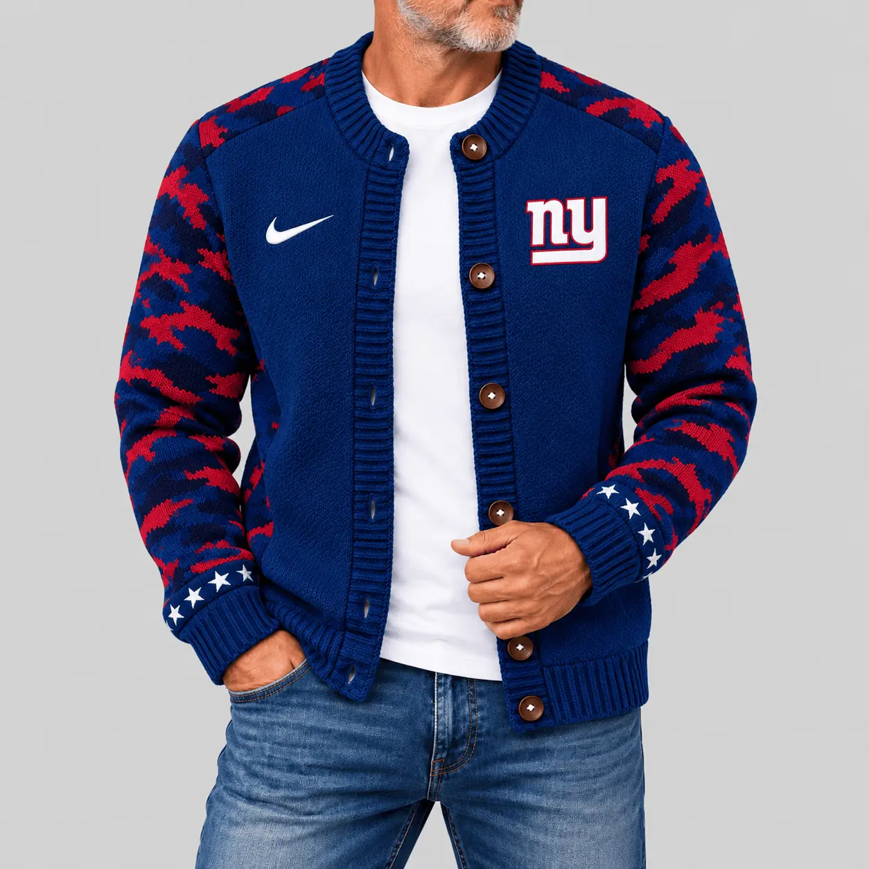 New York Giants | NFL Camo Sleeve Knit Cardigan