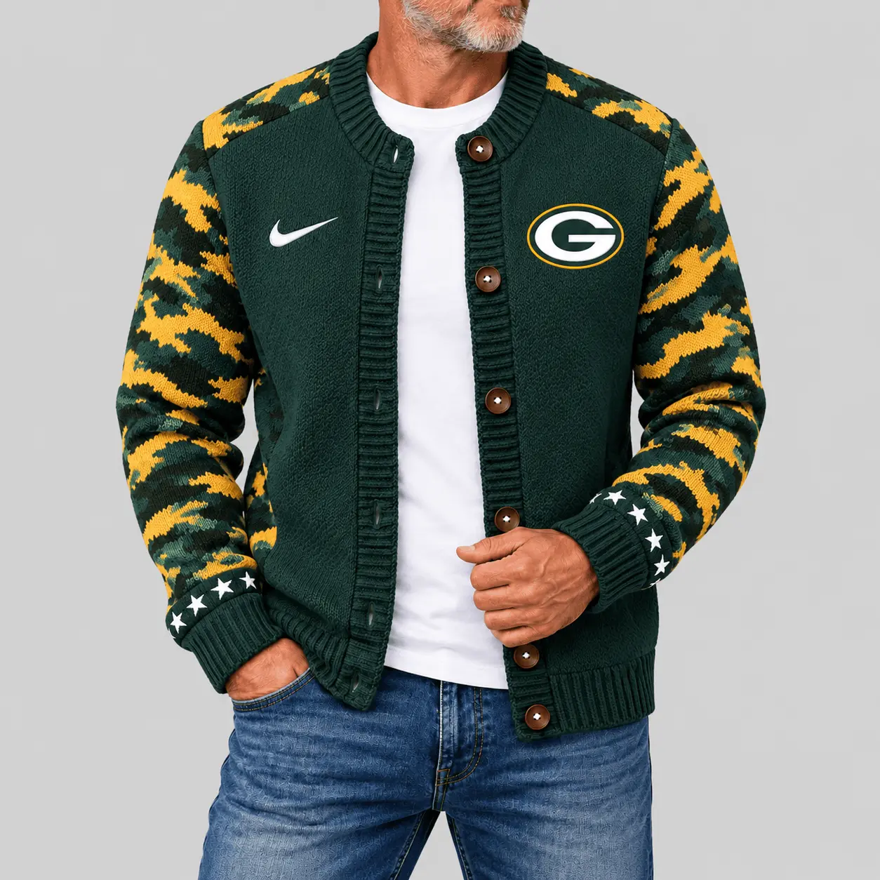 Green Bay Packers | NFL Camo Sleeve Knit Cardigan