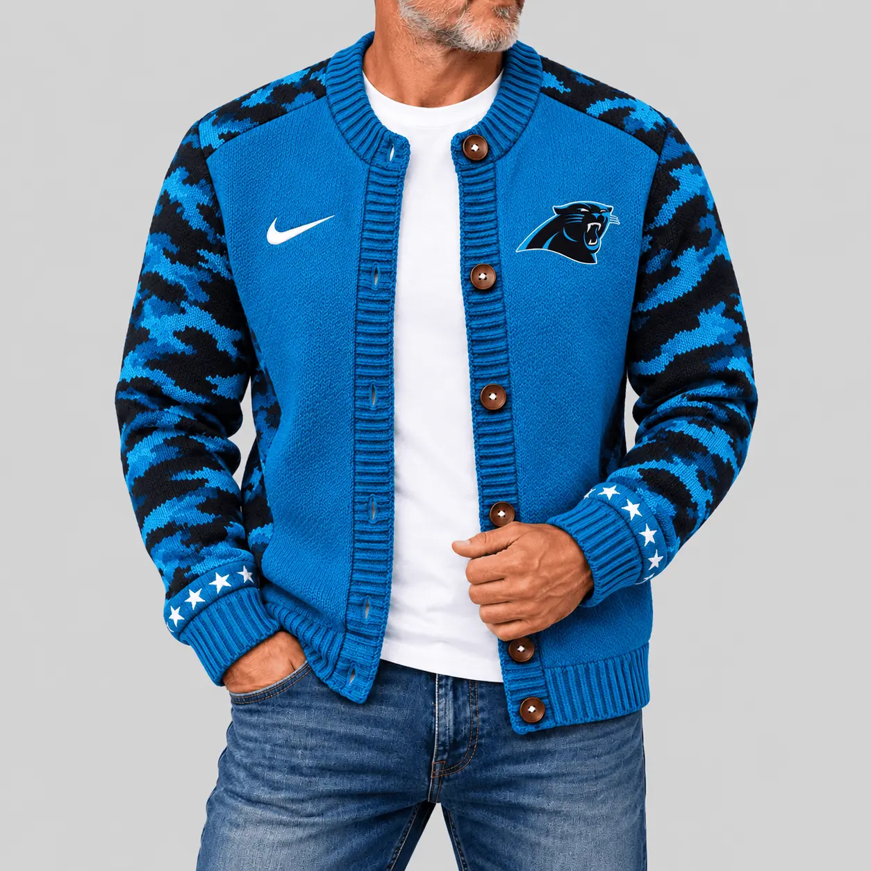 Carolina Panthers | NFL Camo Sleeve Knit Cardigan