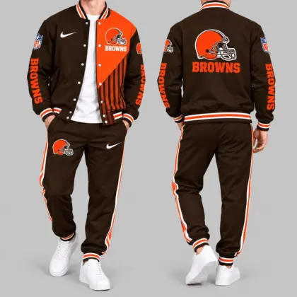 Cleveland Browns | NFL Split Panel Baseball Jacket Jogger Set