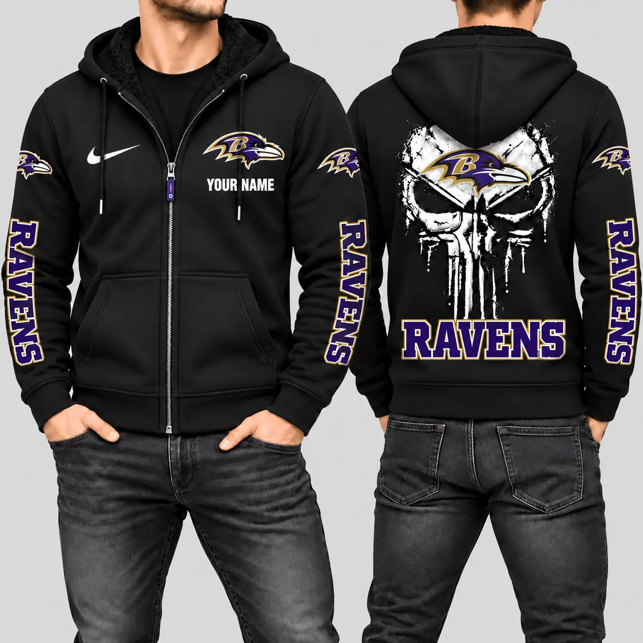 Baltimore Ravens | NFL Skull Back Zip Hoodie
