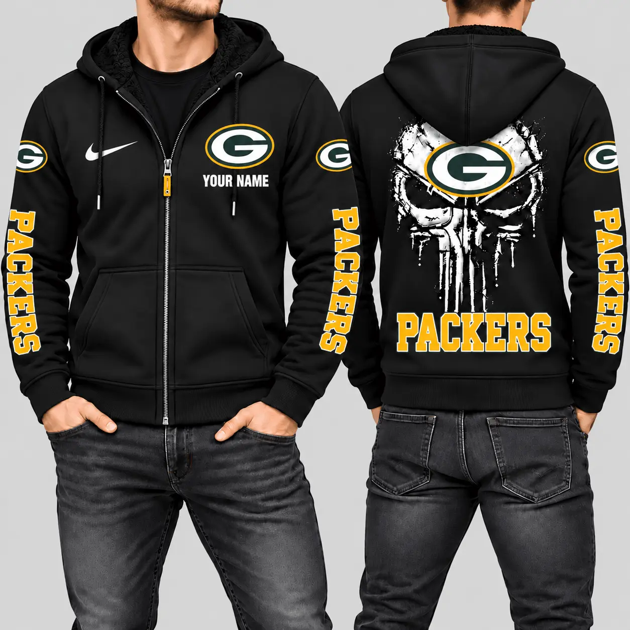 Green Bay Packers | NFL Skull Back Zip Hoodie