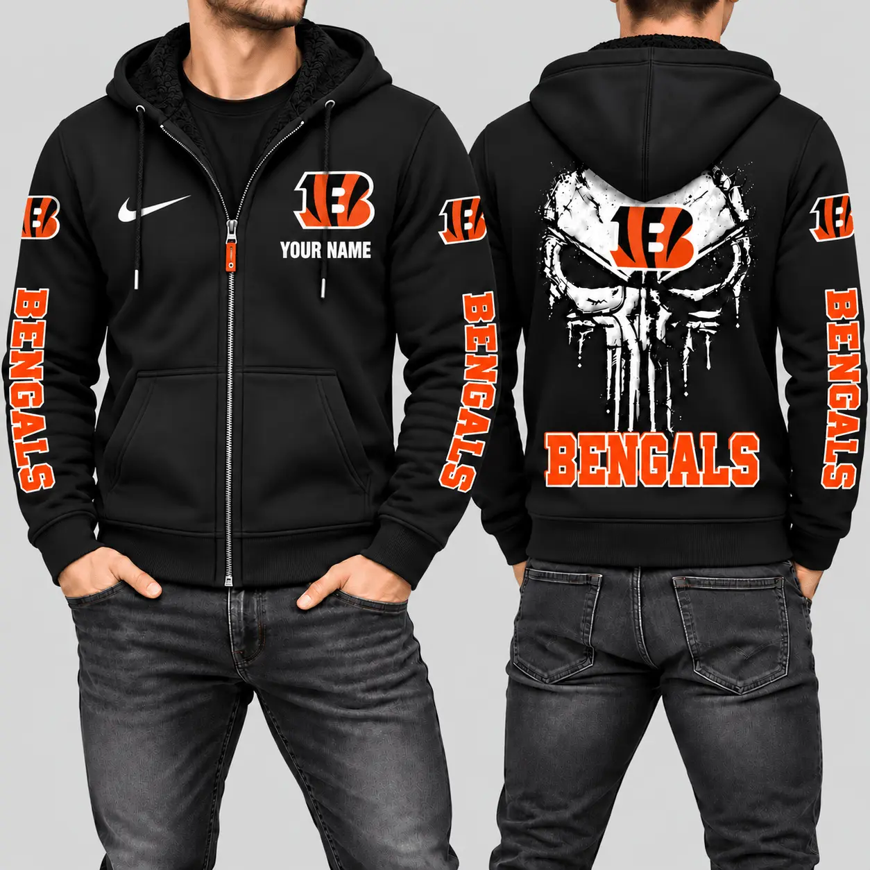 Cincinnati Bengals | NFL Skull Back Zip Hoodie