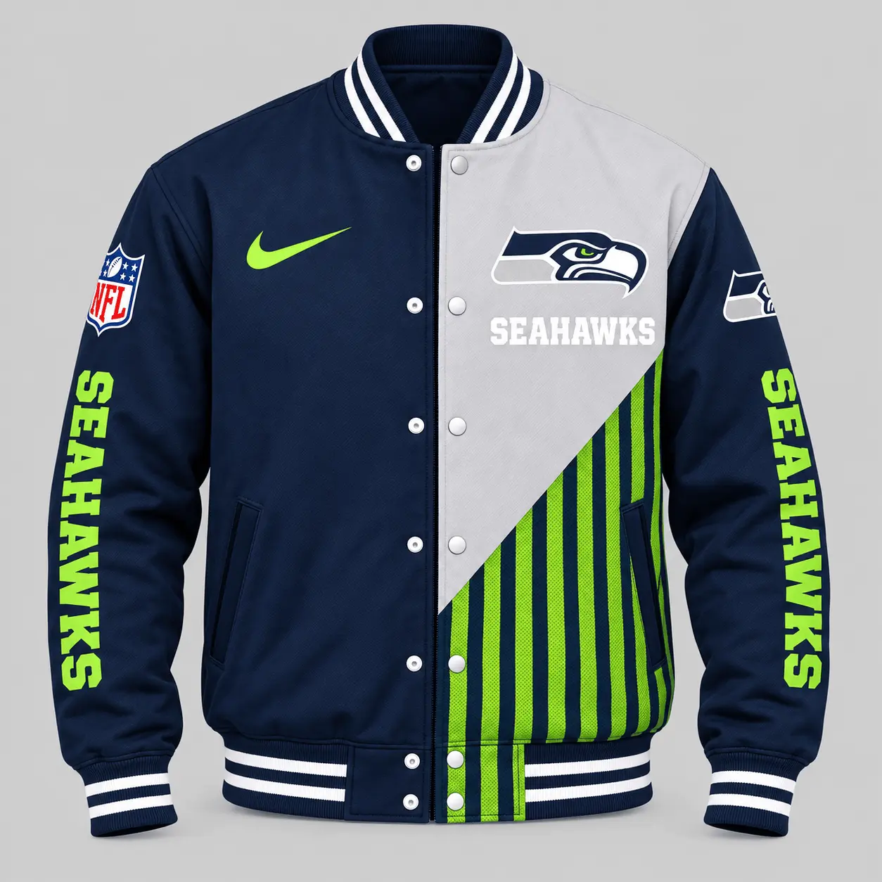Seattle Seahawks | NFL Split Panel Baseball Jacket Jogger Set - Image 2