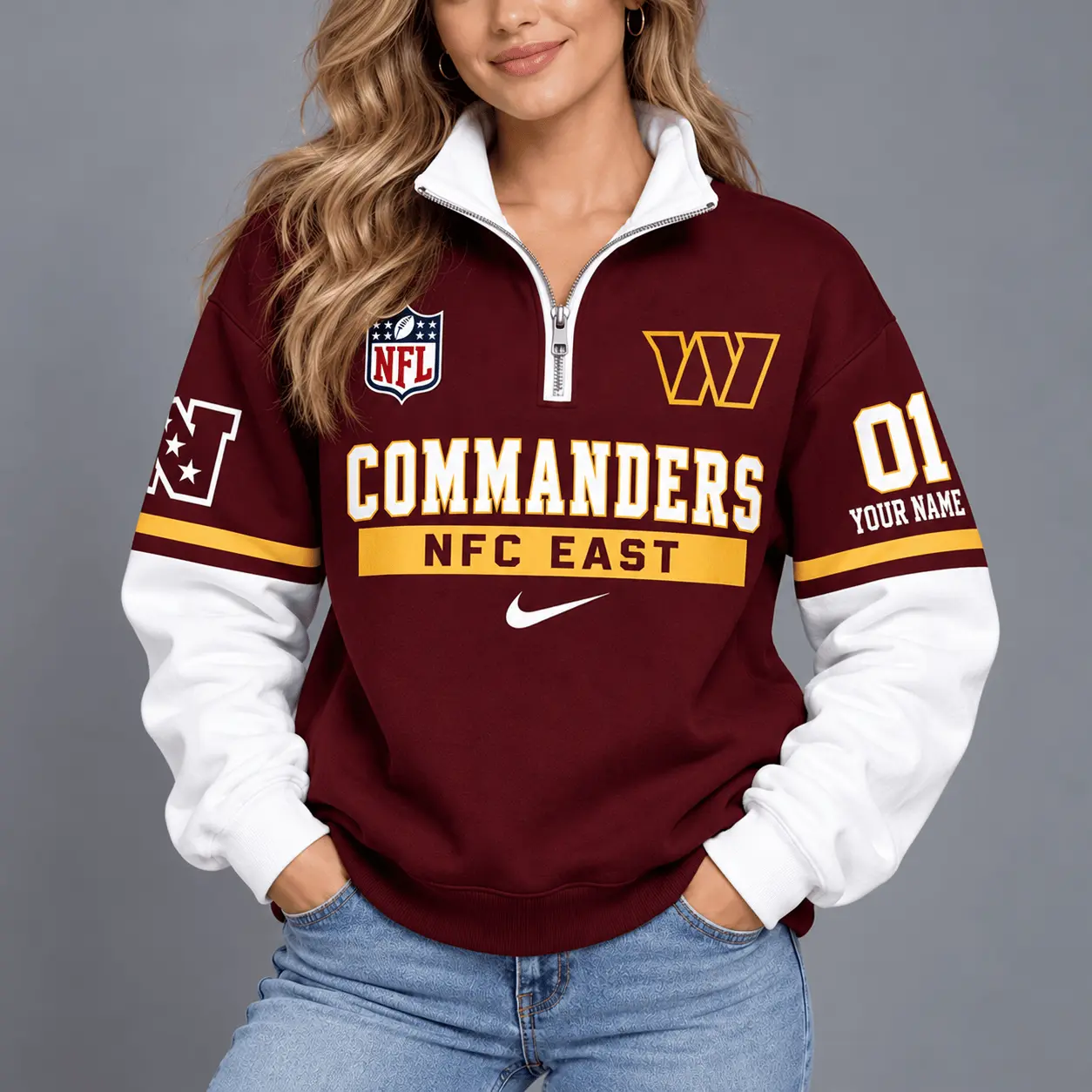 Washington Commanders | Premium NFL Classic Varsity Style Quarter-Zip Sweatshirt TD