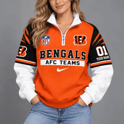 Cincinnati Bengals | Premium NFL Classic Varsity Style Quarter-Zip Sweatshirt TD