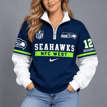 Seattle Seahawks | Premium NFL Classic Varsity Style Quarter-Zip Sweatshirt TD