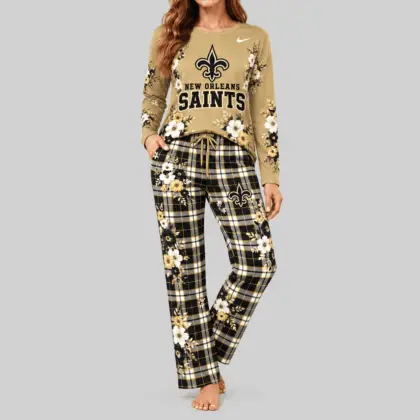 New Orleans Saints | NFL Floral Plaid Pajama Set